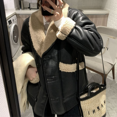 Jachetă scurtă decupată din lână de miel pentru femei, toamnă iarnă, caldă 2023, nou vintage, franțuzesc, cu rever, cu mânecă lungă, groase, pentru femei