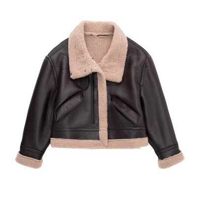 Jachetă scurtă decupată din lână de miel pentru femei, toamnă iarnă, caldă 2023, nou vintage, franțuzesc, cu rever, cu mânecă lungă, groase, pentru femei