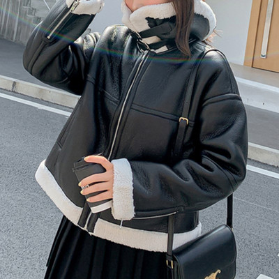 Jachetă scurtă decupată din lână de miel pentru femei, toamnă iarnă, caldă 2023, nou vintage, franțuzesc, cu rever, cu mânecă lungă, groase, pentru femei