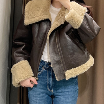 Jachetă scurtă decupată din lână de miel pentru femei, toamnă iarnă, caldă 2023, nou vintage, franțuzesc, cu rever, cu mânecă lungă, groase, pentru femei