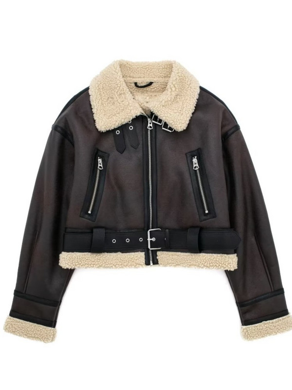 Jachetă scurtă decupată din lână de miel pentru femei, toamnă iarnă, caldă 2023, nou vintage, franțuzesc, cu rever, cu mânecă lungă, groase, pentru femei