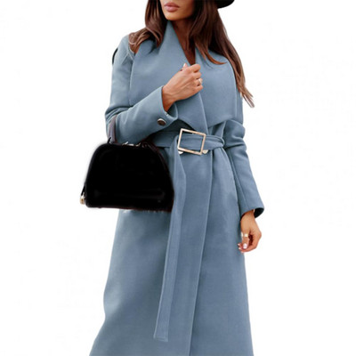 Culoare uni pardesiu femei cu centură talie strânsă cardigan groasă haină pentru femei cu mâneci lungi termice, guler răsucit, haină de iarnă pentru muncă