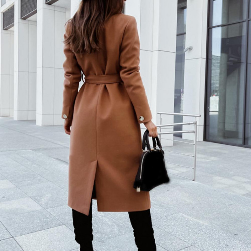 Culoare uni pardesiu femei cu centură talie strânsă cardigan groasă haină pentru femei cu mâneci lungi termice, guler răsucit, haină de iarnă pentru muncă