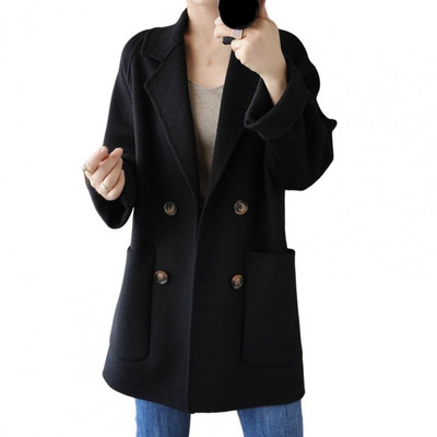 Kardigan, elegantni urezani ovratnik, ženski kaput, gumbi, zimski kaput, dvoredno kopčanje, ženski odjevni predmet