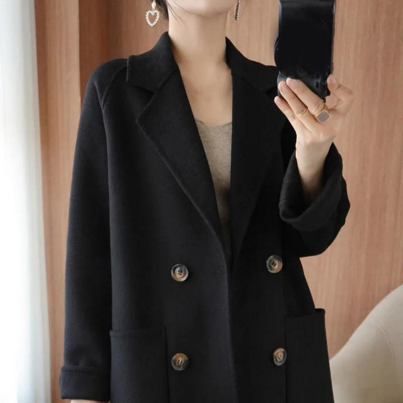 Kardigan, elegantni urezani ovratnik, ženski kaput, gumbi, zimski kaput, dvoredno kopčanje, ženski odjevni predmet