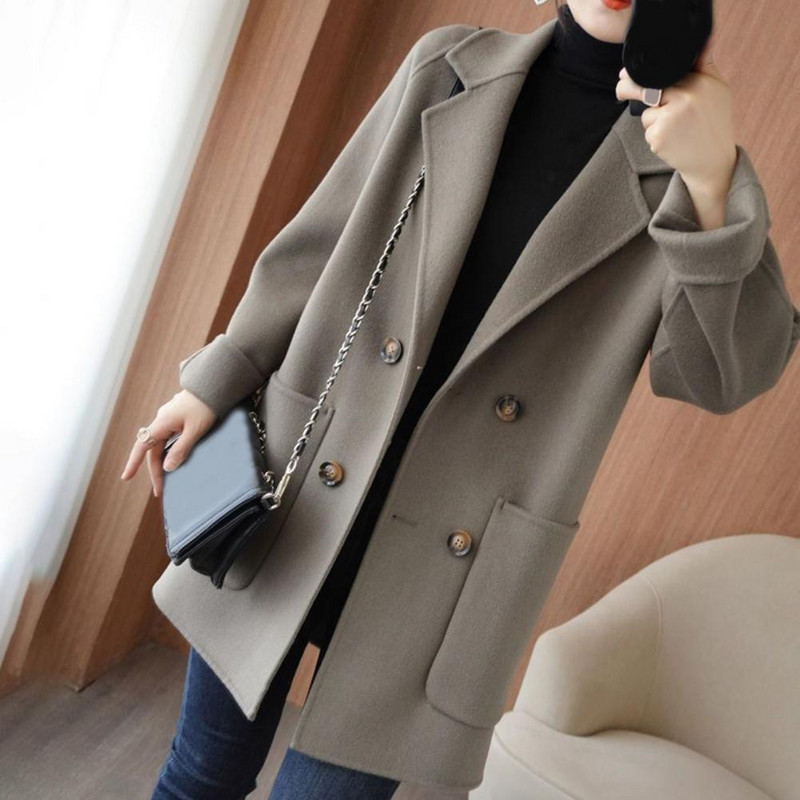 Kardigan, elegantni urezani ovratnik, ženski kaput, gumbi, zimski kaput, dvoredno kopčanje, ženski odjevni predmet