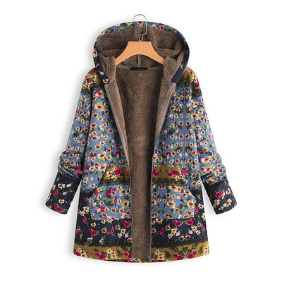 Palton căptușit gros Paltoane vintage de damă Jachete de iarnă cu glugă cu fermoar Manecă întreagă Casual Plus Size Parka de pluș Mantoane de lungime mijlocie