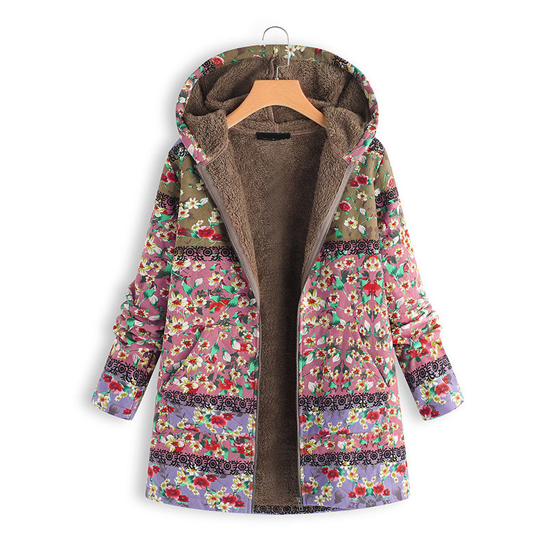 Palton căptușit gros Paltoane vintage de damă Jachete de iarnă cu glugă cu fermoar Manecă întreagă Casual Plus Size Parka de pluș Mantoane de lungime mijlocie