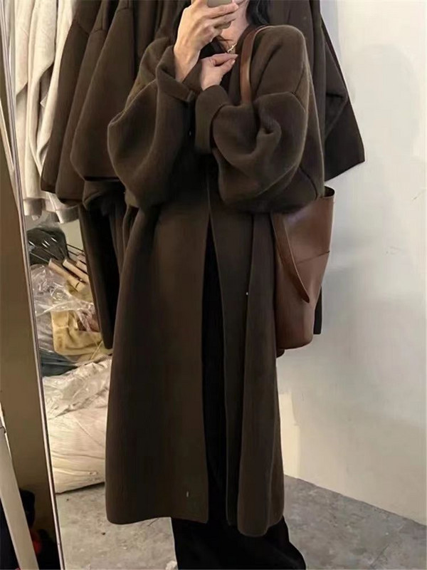 Rudens un ziemas garš trikotāžas džemperis Korejiešu lielizmēra brīvs biezināts vidēji garš džemperis Vienkrāsains vilnas džemperis