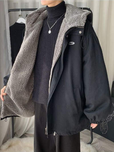 Parka cu puf din lână de miel de iarnă, jachete calde, solide, îngroșați, jachete din bumbac, ocazional, cu mâneci lungi.