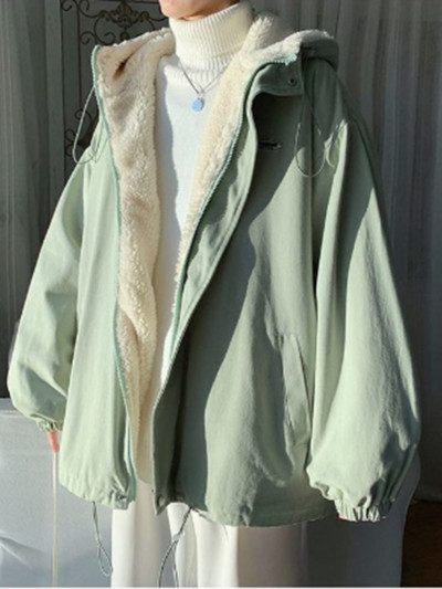 Parka cu puf din lână de miel de iarnă, jachete calde, solide, îngroșați, jachete din bumbac, ocazional, cu mâneci lungi.