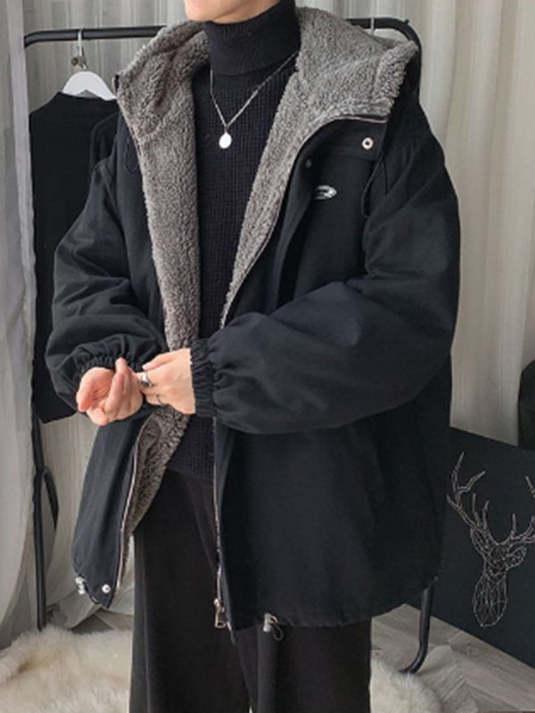 Parka cu puf din lână de miel de iarnă, jachete calde, solide, îngroșați, jachete din bumbac, ocazional, cu mâneci lungi.