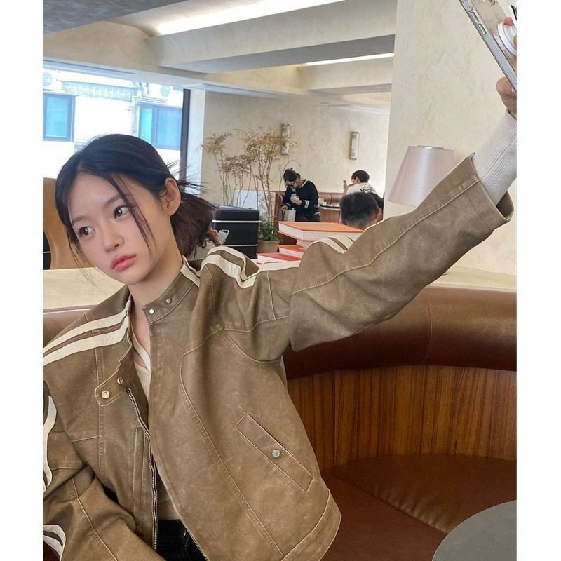 Jachetă scurtă de piele Zevity Y2k The New Sweet Cool Style Retro Leisure American Toamna Femei Mantoane Jachete Îmbrăcăminte pentru femei