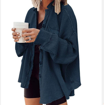 2023. gada rudens jauns produkts Mētelis Mode Ikdienas atloks Kabatas panelis Neregulārs kreklu jaka Sieviešu vienkrāsains kreklu jakas topi