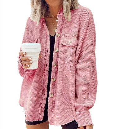 2023. gada rudens jauns produkts Mētelis Mode Ikdienas atloks Kabatas panelis Neregulārs kreklu jaka Sieviešu vienkrāsains kreklu jakas topi