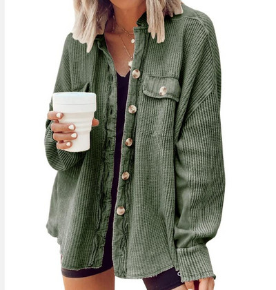 2023. gada rudens jauns produkts Mētelis Mode Ikdienas atloks Kabatas panelis Neregulārs kreklu jaka Sieviešu vienkrāsains kreklu jakas topi