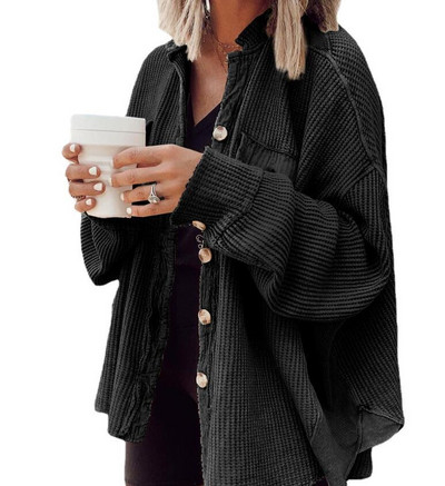 2023. gada rudens jauns produkts Mētelis Mode Ikdienas atloks Kabatas panelis Neregulārs kreklu jaka Sieviešu vienkrāsains kreklu jakas topi