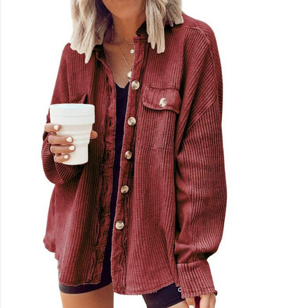 2023. gada rudens jauns produkts Mētelis Mode Ikdienas atloks Kabatas panelis Neregulārs kreklu jaka Sieviešu vienkrāsains kreklu jakas topi