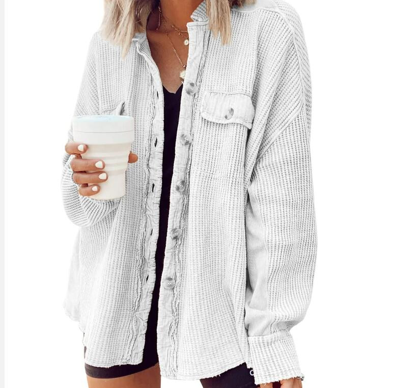 2023. gada rudens jauns produkts Mētelis Mode Ikdienas atloks Kabatas panelis Neregulārs kreklu jaka Sieviešu vienkrāsains kreklu jakas topi