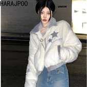 Harajpoo stil coreean imita păr de iepure guler în picioare de pluș 2023 toamnă iarnă femei nouă modă îmbinare jachetă scurtă largi