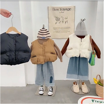 Детска жилетка 1-7 възраст Момичета Зимно топло удебелено пухено яке в корейски стил Външно яке без ръкави Beibei Fashion Kids Garments