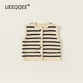 Prugasti 2023. Proljeće Jesen Novi dječji pleteni prsluk Ležerni kardigan za djevojčice Pletena odjeća Prsluci za malu djecu Dječja odjeća za 1-10 godina