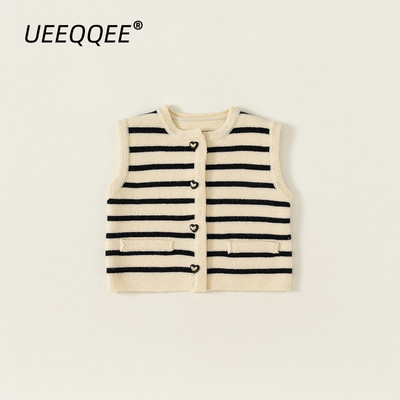 Prugasti 2023. Proljeće Jesen Novi dječji pleteni prsluk Ležerni kardigan za djevojčice Pletena odjeća Prsluci za malu djecu Dječja odjeća za 1-10 godina