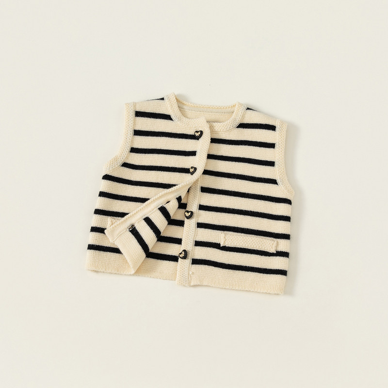 Prugasti 2023. Proljeće Jesen Novi dječji pleteni prsluk Ležerni kardigan za djevojčice Pletena odjeća Prsluci za malu djecu Dječja odjeća za 1-10 godina