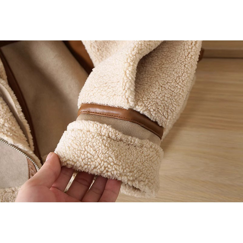 2023. gada rudens ziemas Sieviešu silta mākslīgās kažokādas vilnas mētelis, sieviešu jaka, brīvs raibs, biezināts lokomotīves atloks, elegants virsdrēbes