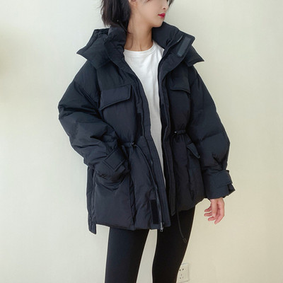 Parka cu glugă de iarnă Jachetă caldă pentru femei, din bumbac, neregulată, pufoasă, cu șnur, îmbrăcăminte în talie