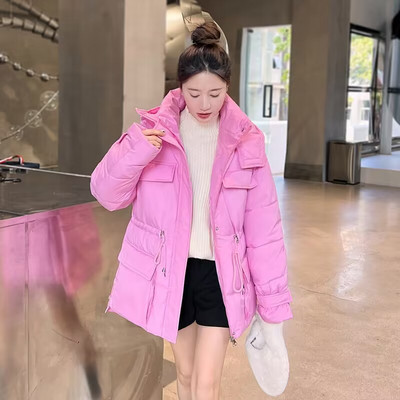 Parka cu glugă de iarnă Jachetă caldă pentru femei, din bumbac, neregulată, pufoasă, cu șnur, îmbrăcăminte în talie