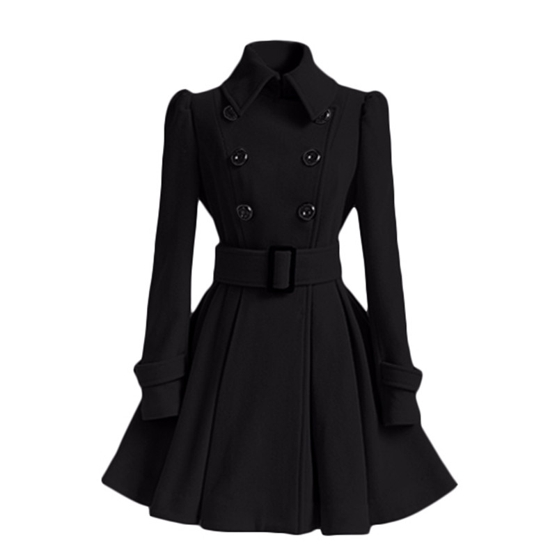 Koreaanse Vrouwen Wollen Vjetrovka Overjas Jas Rood Zwart Grijs Herfst Winter Lange Mouw Dubbele Knop Front Big Swing Jassen