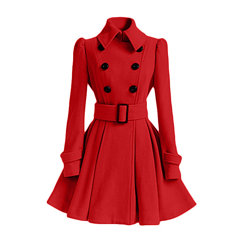 Koreaanse Vrouwen Wollen Vjetrovka Overjas Jas Rood Zwart Grijs Herfst Winter Lange Mouw Dubbele Knop Front Big Swing Jassen