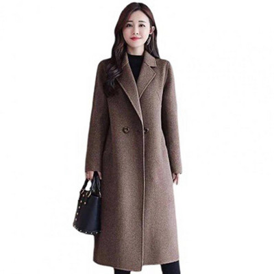 Ženski zimski kaput s otvorenim ovratnikom, jednobojni ženski kaput s dugim rukavima, topli kardigan s dva gumba, gornja odjeća midi dužine