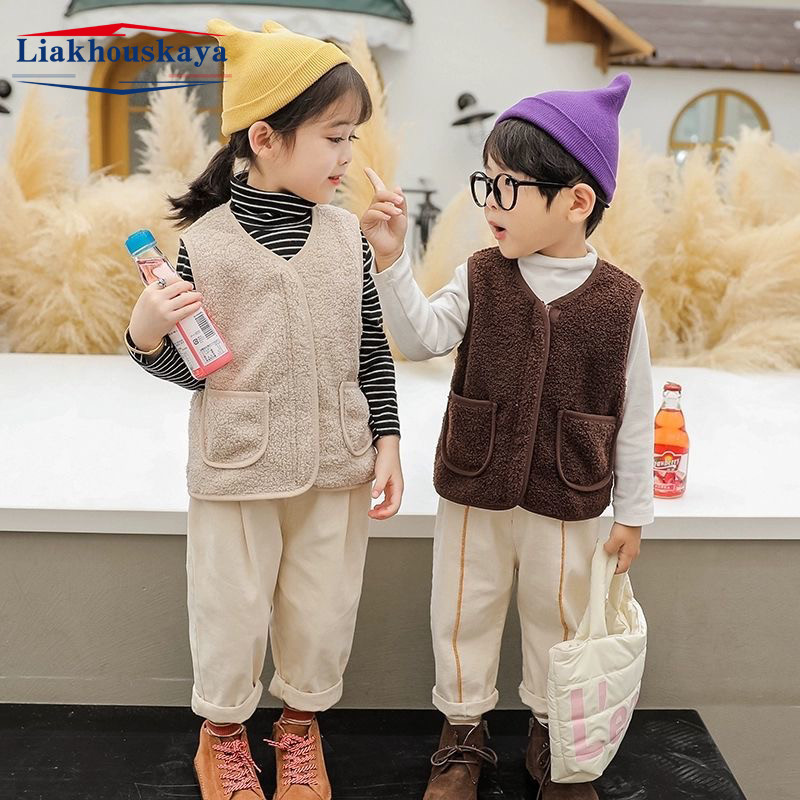 Dječji zimski prsluk od 80-130 cm za djevojčice Gornja odjeća Debeli plišani prsluk s jednorednim kopčanjem s V izrezom Dječji topli modni topli plišani kaput