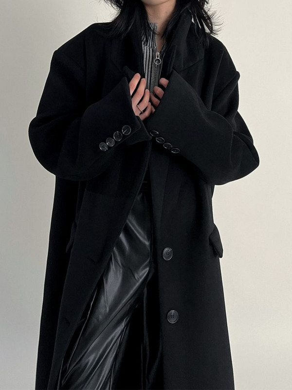 Palton negru de lână, toamnă și iarnă, pentru femei, design nou Sense Hepburn Wind, haină lungă de lână, haine și jachete femei