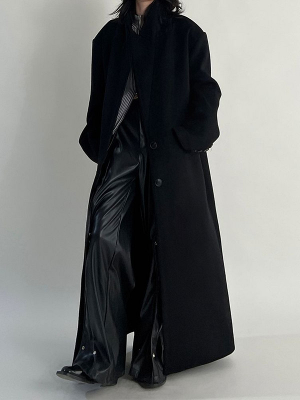 Palton negru de lână, toamnă și iarnă, pentru femei, design nou Sense Hepburn Wind, haină lungă de lână, haine și jachete femei