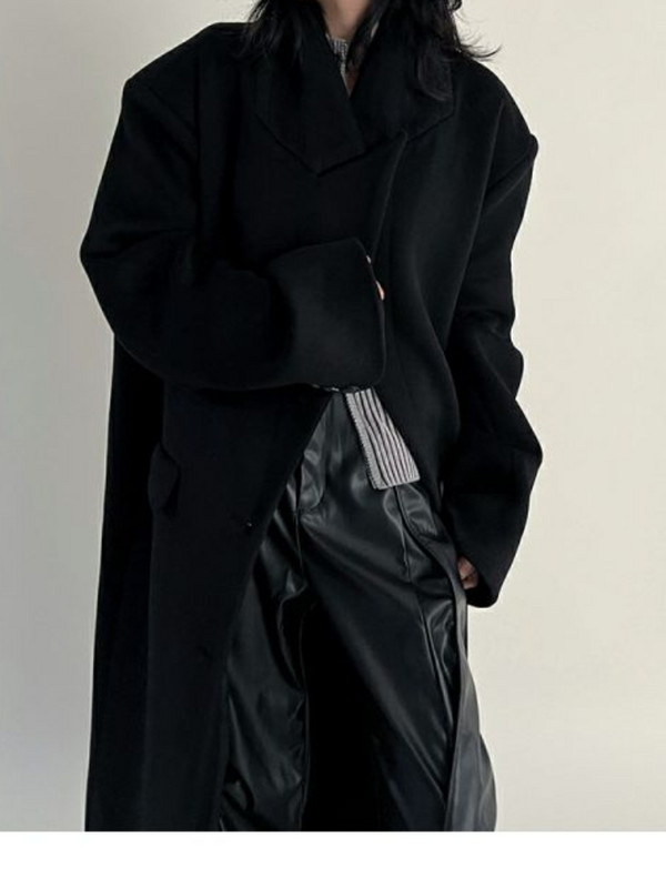 Palton negru de lână, toamnă și iarnă, pentru femei, design nou Sense Hepburn Wind, haină lungă de lână, haine și jachete femei