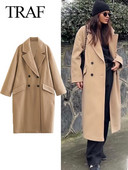 TRAF 2023, toamnă iarnă, pardesiu de modă pentru femei, solid kaki, haină lungă pentru damă de birou, ocazional, îmbrăcăminte de vânt de stradă