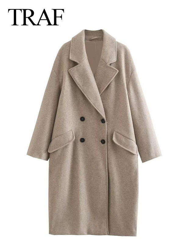 TRAF 2023, toamnă iarnă, pardesiu de modă pentru femei, solid kaki, haină lungă pentru damă de birou, ocazional, îmbrăcăminte de vânt de stradă