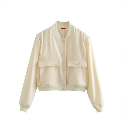 Ženska bomber jakna Modni kaput s džepovima Retro Jednobojna jakna dugih rukava s prednjim dugmetom Ženska elegantna jakna s patentnim zatvaračem na rever