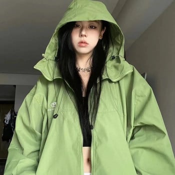 Дамско яке с качулка Harajuku Windbreaker Палто Спортно облекло Палта Горна част с дълъг ръкав Суичър с цип Свободно облекло