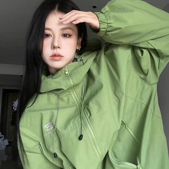 Дамско яке с качулка Harajuku Windbreaker Палто Спортно облекло Палта Горна част с дълъг ръкав Суичър с цип Свободно облекло