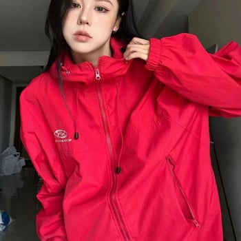 Дамско яке с качулка Harajuku Windbreaker Палто Спортно облекло Палта Горна част с дълъг ръкав Суичър с цип Свободно облекло