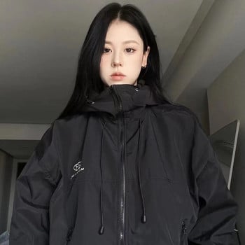 Дамско яке с качулка Harajuku Windbreaker Палто Спортно облекло Палта Горна част с дълъг ръкав Суичър с цип Свободно облекло