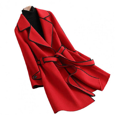 Jachetă elegantă de lână pentru femei, toamnă iarnă, cu centură, culoare solidă, cu mânecă lungă, îmbrăcăminte exterioară șic, pardesiu vintage 2022