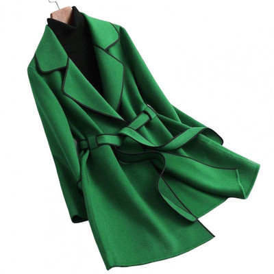 Jachetă elegantă de lână pentru femei, toamnă iarnă, cu centură, culoare solidă, cu mânecă lungă, îmbrăcăminte exterioară șic, pardesiu vintage 2022