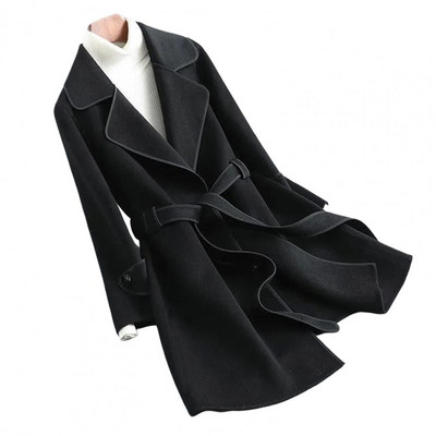 Jachetă elegantă de lână pentru femei, toamnă iarnă, cu centură, culoare solidă, cu mânecă lungă, îmbrăcăminte exterioară șic, pardesiu vintage 2022