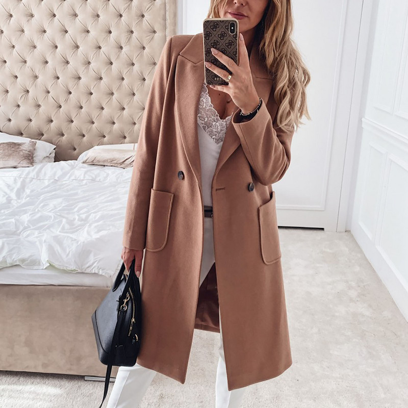 Korejske žene proljeće jesen smeđa labava jakna dugi vuneni kaput vuneni kaput dugi kardigan s podijeljenim porubom gornja odjeća