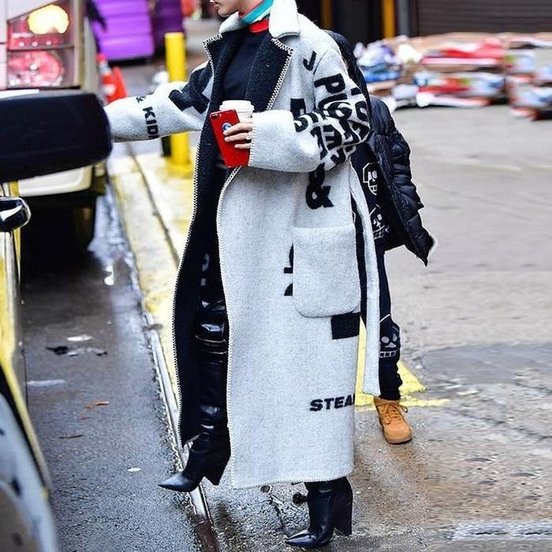 2022. gada jauna stila raibveida druka Garš ziemas vilnas mētelis Sieviešu silts korejiešu ikdienišķs brīvs, nolaižams apkakles jaka ar garām piedurknēm ziemas jaka